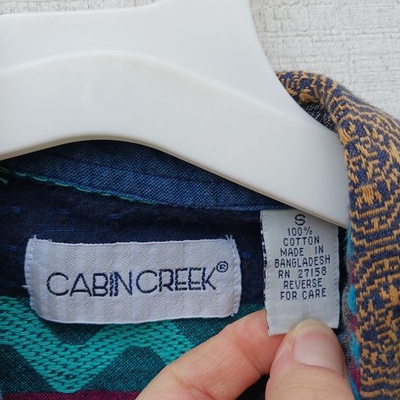 Cabin Creek Woven Blue Aztec, Western Long Sleeve Button Up Womens Sz Small - Picture 7 of 7